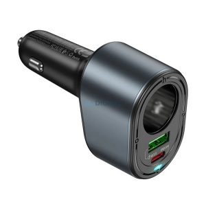 HOCO Z56 szivargyújtó adapter (elosztó, szivargyújtó+1 USB+Type-C aljzat, 35W, PD gyorstöltés) FEKETE