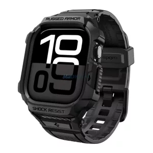 SPIGEN RUGGED ARMOR PRO 2 pótszíj (egyedi méret, kicsi, szilikon, ütésállóság + szilikon keret) FEKETE Apple Watch Series 5 40mm, Watch Series 4 40mm, Watch Series 3 38mm