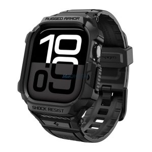 SPIGEN RUGGED ARMOR PRO 2 pótszíj (egyedi méret, nagy, szilikon, ütésállóság + szilikon keret) FEKETE Apple Watch Series 5 44mm, Watch Series 4 44mm, Watch Series 3 42mm