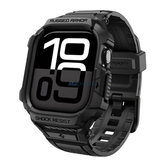SPIGEN RUGGED ARMOR PRO 2 pótszíj (egyedi méret, nagy, szilikon, ütésállóság + szilikon keret) FEKETE Apple Watch Series 5 44mm, Watch Series 4 44mm, Watch Series 3 42mm