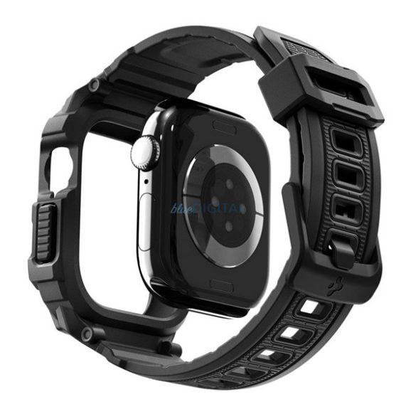 SPIGEN RUGGED ARMOR PRO 2 pótszíj (egyedi méret, nagy, szilikon, ütésállóság + szilikon keret) FEKETE Apple Watch Series 5 44mm, Watch Series 4 44mm, Watch Series 3 42mm