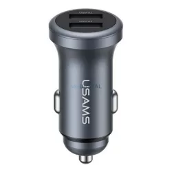  USAMS CC320 autós töltő 2 USB aljzat (12W, PD gyorstöltő) SÖTÉTSZÜRKE