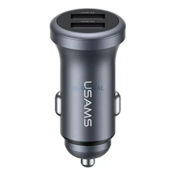 USAMS CC320 autós töltő 2 USB aljzat (12W, PD gyorstöltő) SÖTÉTSZÜRKE