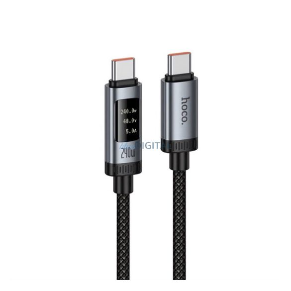 HOCO U148 adatkábel (USB - Type-C, 240W, PD gyorstöltő, LED kijelző, 120cm) FEKETE