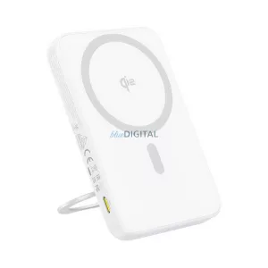 BASEUS PICOGO QI2 vésztöltő Type-C aljzat (5000mAh, 20W, PD gyorstöltő 3.0, LED jelzés, Qi2, kitámasztó) FEHÉR
