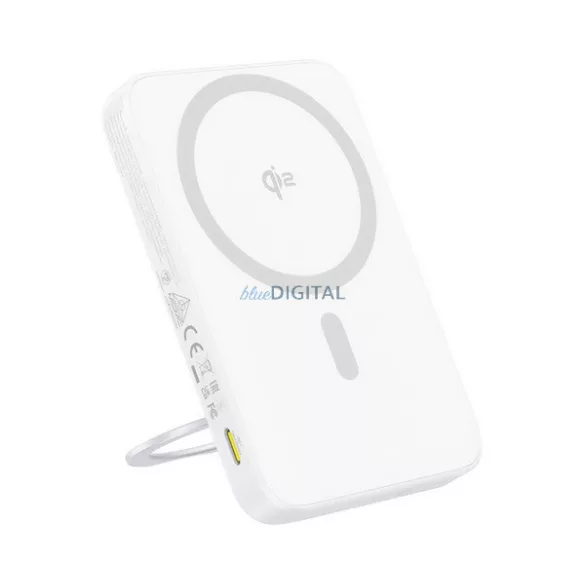 BASEUS PICOGO QI2 vésztöltő Type-C aljzat (5000mAh, 20W, PD gyorstöltő 3.0, LED jelzés, Qi2, kitámasztó) FEHÉR