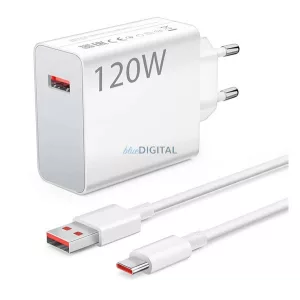 XIAOMI HYPERCHARGE COMBO hálózati töltő USB aljzat (120W, gyorstöltő + Type-C kábel) FEHÉR
