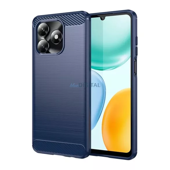 Szilikon telefonvédő (ütésállóság, légpárnás sarok, szálcsiszolt, karbon minta) SÖTÉTKÉK Honor X5c Plus