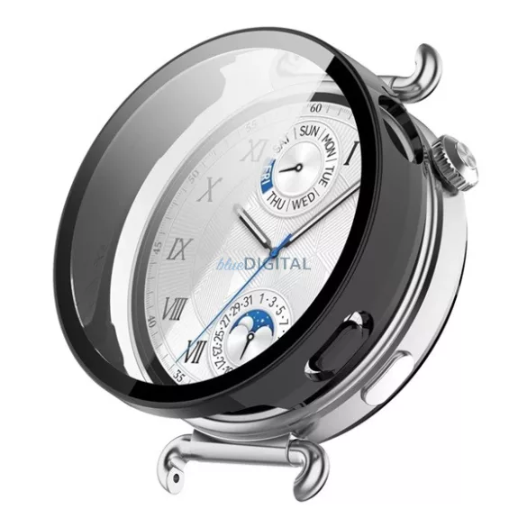 Műanyag keret (BUMPER, ütésállóság + kijelzővédő üveg) FEKETE Huawei Watch GT 6 41mm