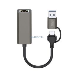   XO adapter kábel 2in1 (Ethernet aljzat - Type-C/USB, RJ45, 100MB/s, LAN, 10cm) SÖTÉTSZÜRKE