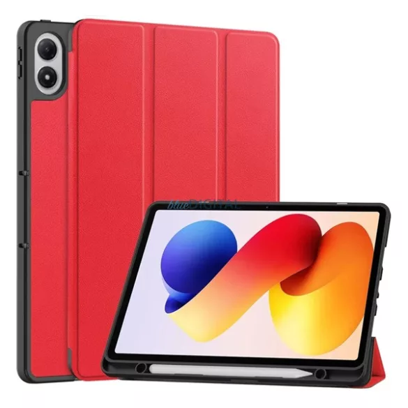 Tok álló, bőr hatású (aktív FLIP, oldalra nyíló, TRIFOLD, asztali tartó, ceruza tartó) PIROS Xiaomi Redmi Pad 2 Pro