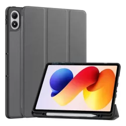   Tok álló, bőr hatású (aktív FLIP, oldalra nyíló, TRIFOLD, asztali tartó, ceruza tartó) SÖTÉTSZÜRKE Xiaomi Redmi Pad 2 Pro