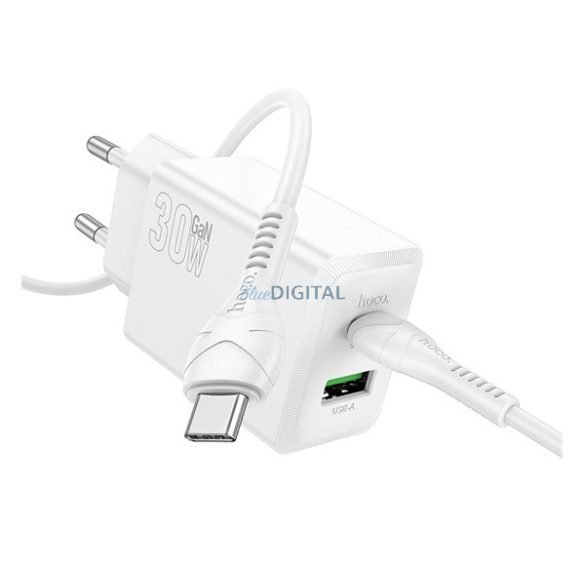 HOCO N71 hálózati töltő USB+Type-C aljzat (30W, PD gyorstöltő 3.0 + Type-C kábel) FEHÉR