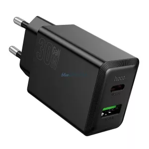 HOCO N71 hálózati töltő USB+Type-C aljzat (30W, PD gyorstöltő 3.0) FEKETE