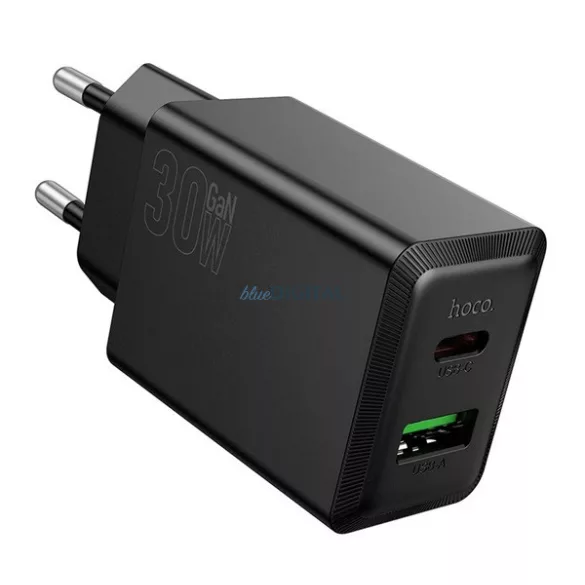 HOCO N71 hálózati töltő USB+Type-C aljzat (30W, PD gyorstöltő 3.0) FEKETE