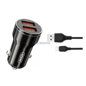 XO CC48 autós töltő 2 USB aljzat (2.4W + Type-C kábel) FEKETE