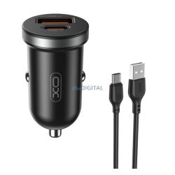   XO CC56 autós töltő USB+Type-C aljzat (30W, PD gyorstöltő + Type-C kábel) FEKETE
