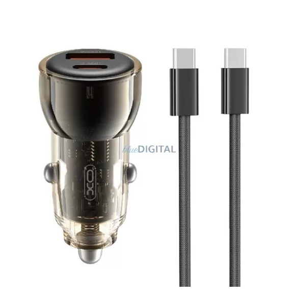 XO CC60 autós töltő USB+Type-C aljzat (60W, PD gyorstöltő + Type-C kábel) FEKETE
