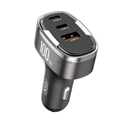   XO CC61 autós töltő USB+2 Type-C aljzat (100W, PD gyorstöltő + Lightning kábel) VILÁGOSSZÜRKE