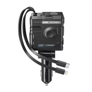 XO CC66 autós töltő USB+Type-C aljzat (104W, PD gyorstöltő + fix Type-C+Lightning kábel) FEKETE