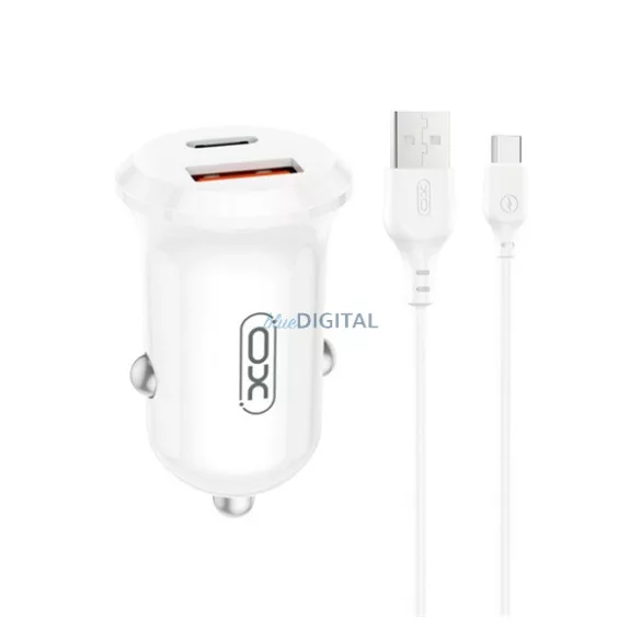 XO CC69 autós töltő USB+Type-C aljzat (30W, PD gyorstöltő + Type-C kábel) FEHÉR