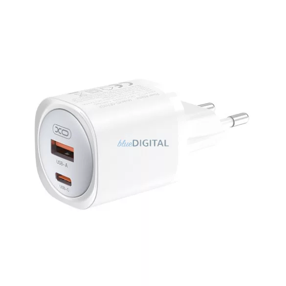 XO CE21 hálózati töltő USB+Type-C aljzat (30W, GaN, PD gyorstöltő) FEHÉR