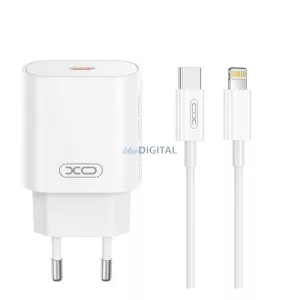 XO CE25 hálózati töltő Type-C aljzat (25W, PD gyorstöltő + lightning kábel) FEHÉR