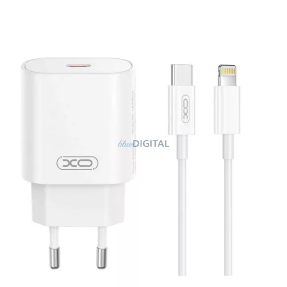 XO CE25 hálózati töltő Type-C aljzat (25W, PD gyorstöltő + lightning kábel) FEHÉR