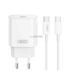 XO CE25 hálózati töltő Type-C aljzat (25W, PD gyorstöltő + Type-C kábel) FEHÉR