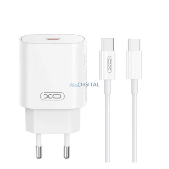 XO CE25 hálózati töltő Type-C aljzat (25W, PD gyorstöltő + Type-C kábel) FEHÉR