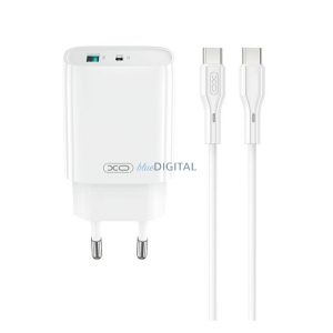 XO CE30 hálózati töltő USB+Type-C aljzat (30W, PD gyorstöltő 3.0 + Type-C kábel) FEHÉR