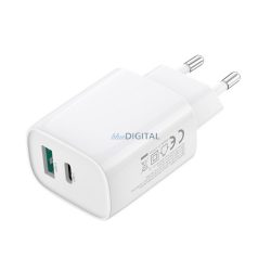   XO CE30 hálózati töltő USB+Type-C aljzat (30W, PD gyorstöltő 3.0) FEHÉR