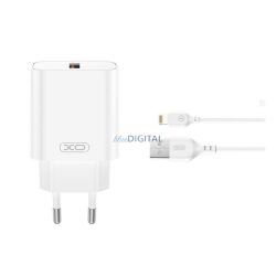  XO CE33 hálózati töltő USB aljzat (18W, gyorstöltő 3.0 + lightning kábel) FEHÉR