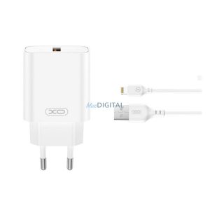 XO CE33 hálózati töltő USB aljzat (18W, gyorstöltő 3.0 + lightning kábel) FEHÉR