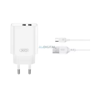 XO CE34 hálózati töltő 2 USB aljzat (2.4A, gyorstöltő + Type-C kábel) FEHÉR