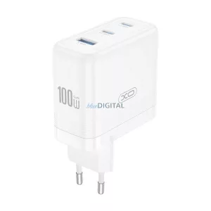 XO CE35 hálózati töltő USB+2 Type-C aljzat (100W, PD gyorstöltő 3.0) FEHÉR
