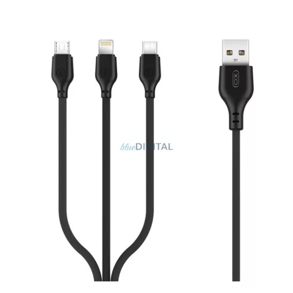 XO NB103 adatkábel 3in1 (USB - Type-C/lightning/microUSB, 2.1A,10W, gyorstöltő) FEKETE