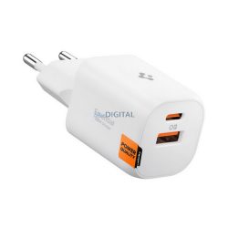   SPIGEN ESSENTIAL EE352EU hálózati töltő USB+Type-C aljzat (35W, GaN, PD gyorstöltő 3.0) FEHÉR