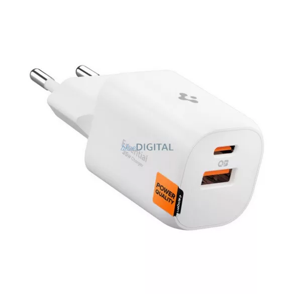 SPIGEN ESSENTIAL EE352EU hálózati töltő USB+Type-C aljzat (35W, GaN, PD gyorstöltő 3.0) FEHÉR