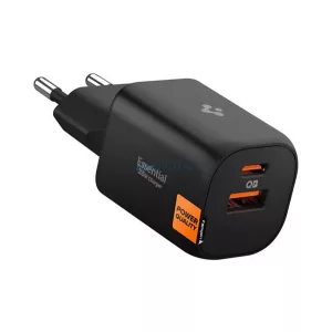 SPIGEN ESSENTIAL EE352EU hálózati töltő USB+Type-C aljzat (35W, GaN, PD gyorstöltő 3.0) FEKETE