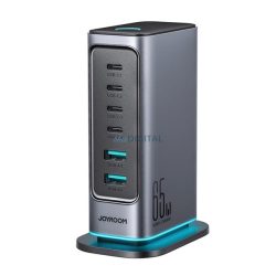   JOYROOM JR-TCM02 hálózati töltő 2 USB+4 Type-C aljzat (65W, GaN, PD gyorstöltő) SÖTÉTSZÜRKE