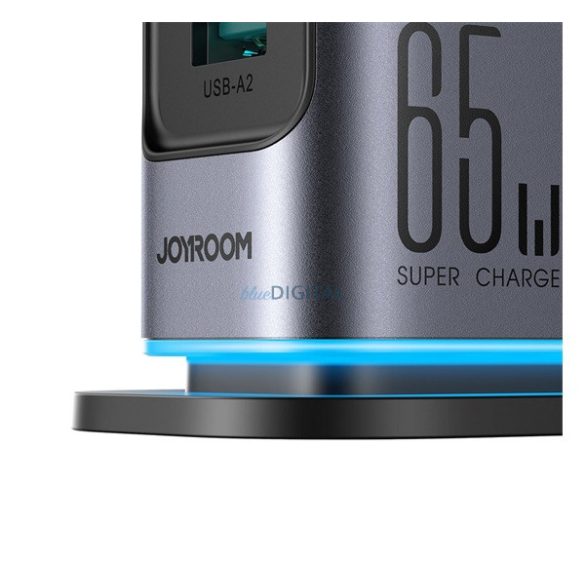 JOYROOM JR-TCM02 hálózati töltő 2 USB+4 Type-C aljzat (65W, GaN, PD gyorstöltő) SÖTÉTSZÜRKE