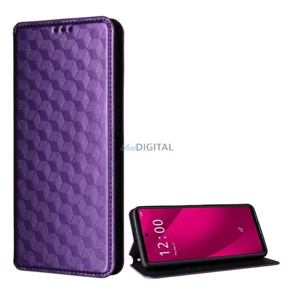 Tok álló, bőr hatású (FLIP, oldalra nyíló, asztali tartó, teljes 3D rombusz, prémium) LILA Xiaomi Redmi A5 4G