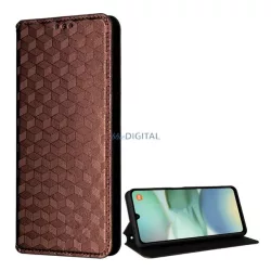   Tok álló, bőr hatású (FLIP, oldalra nyíló, asztali tartó, teljes 3D rombusz, prémium) BARNA Xiaomi Redmi A5 4G