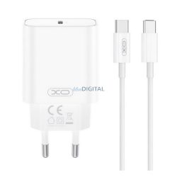   XO CE32 hálózati töltő Type-C aljzat (20W, PD gyorstöltő 3.0 + Type-C kábel) FEHÉR