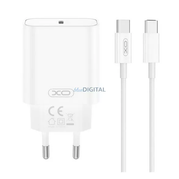 XO CE32 hálózati töltő Type-C aljzat (20W, PD gyorstöltő 3.0 + Type-C kábel) FEHÉR