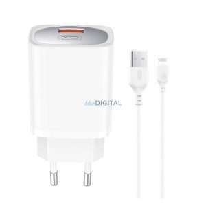 XO CE19 hálózati töltő USB aljzat (18W, PD gyorstöltő + lightning kábel) FEHÉR