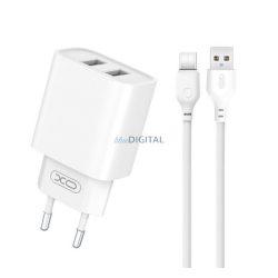   XO CE02C hálózati töltő 2 USB aljzat (10.5W, gyorstöltő + Type-C kábel) FEHÉR