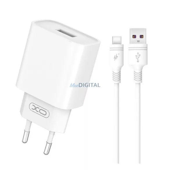 XO CE02D hálózati töltő Type-C aljzat (18W, PD gyorstöltő + Type-C kábel) FEHÉR