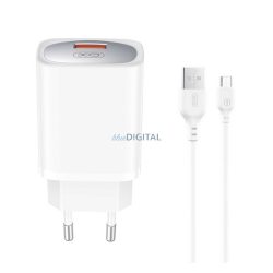   XO CE19 hálózati töltő USB aljzat (18W, PD gyorstöltő + microUSB kábel) FEHÉR